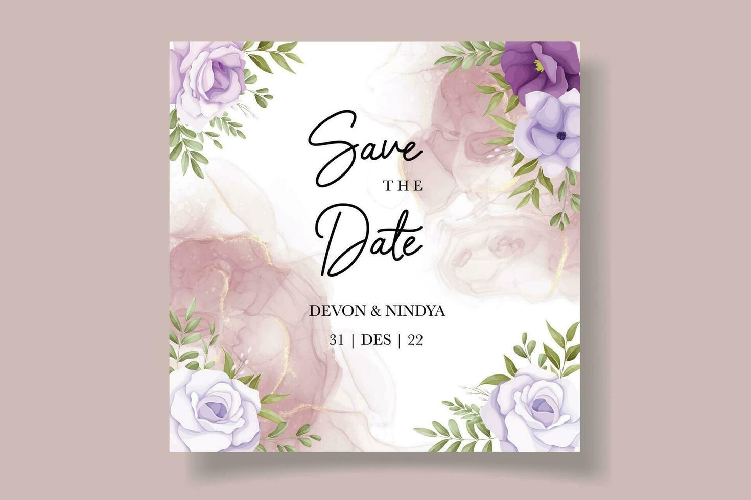 Elegant wedding invitation card with soft flower vector