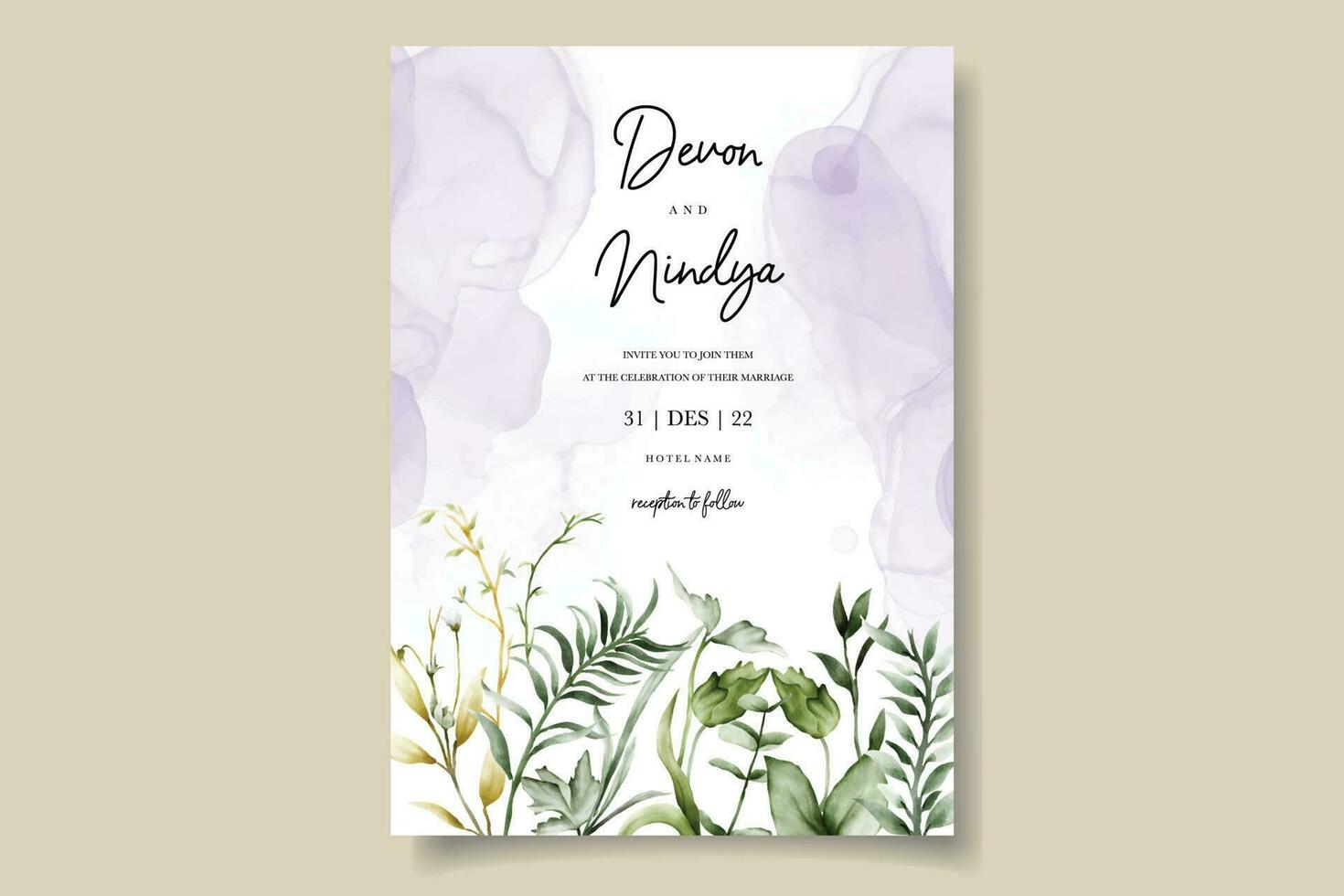 Elegant wedding invitation card with beautiful watercolor flowers vector