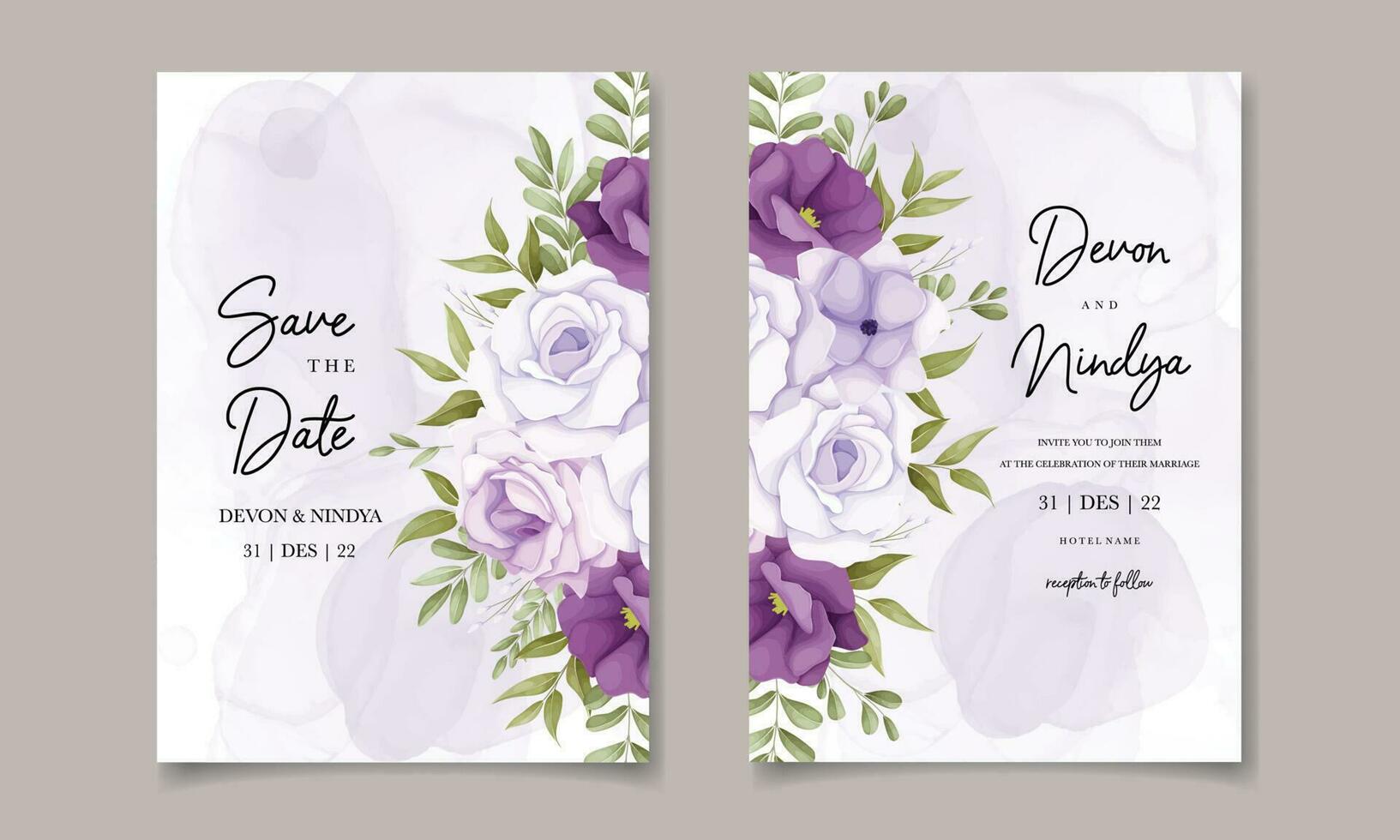 Elegant wedding invitation card with soft flower vector