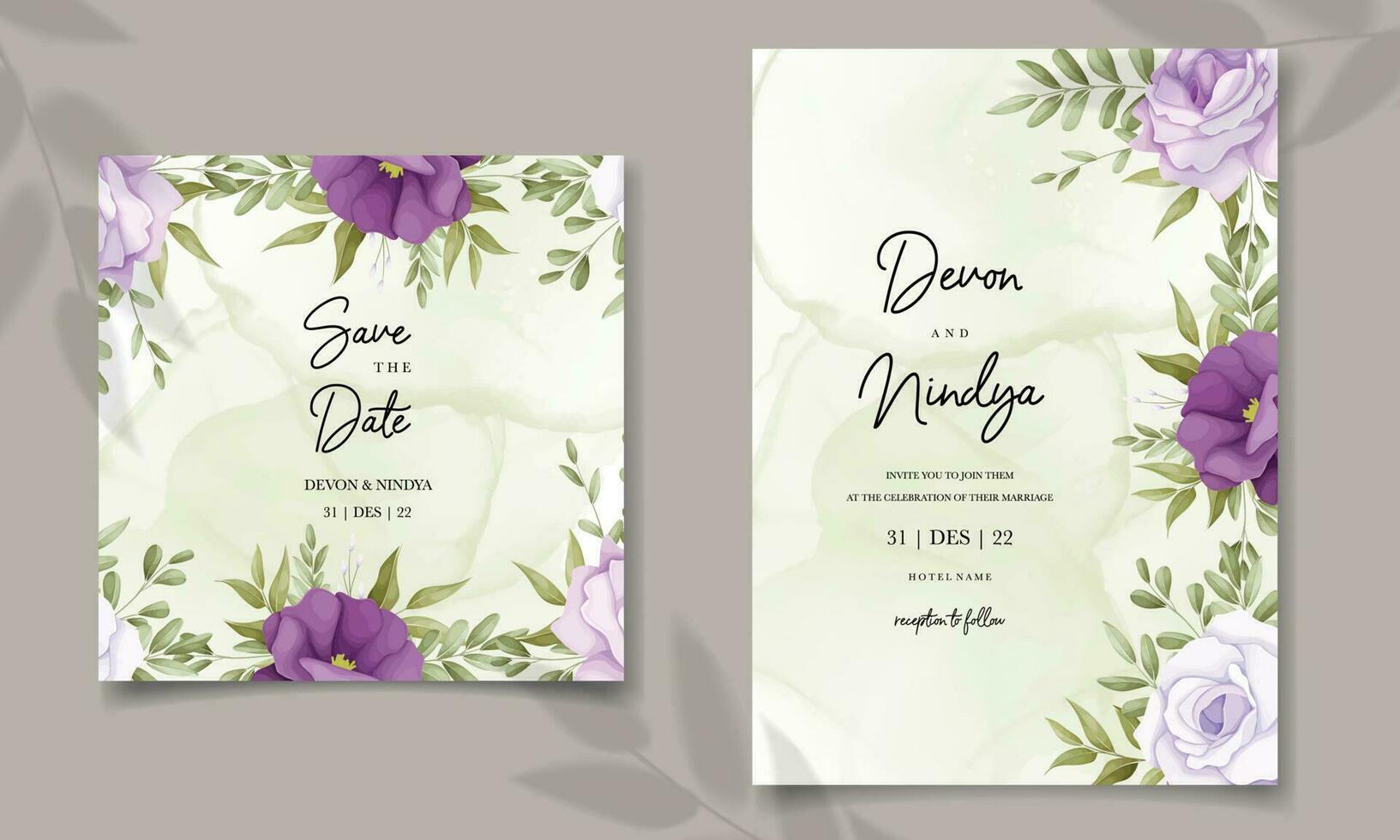 Elegant wedding invitation card with soft flower vector