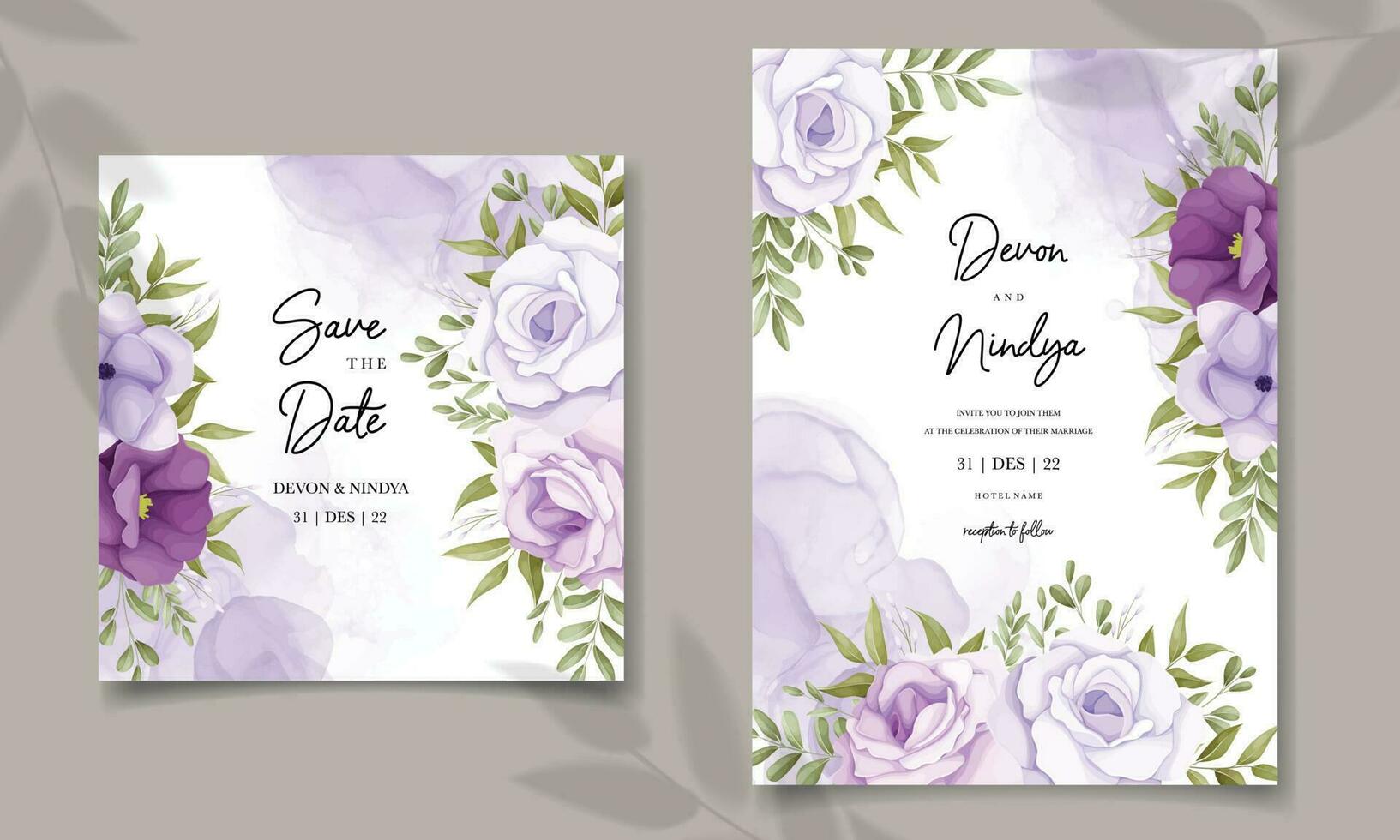 Elegant wedding invitation card with soft flower vector