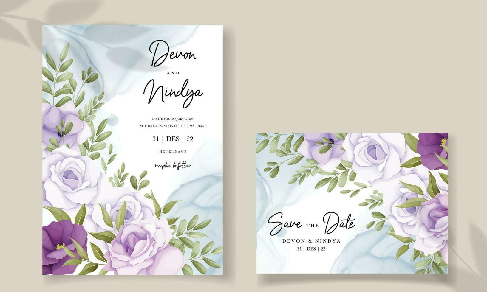 Elegant wedding invitation card with soft flower vector