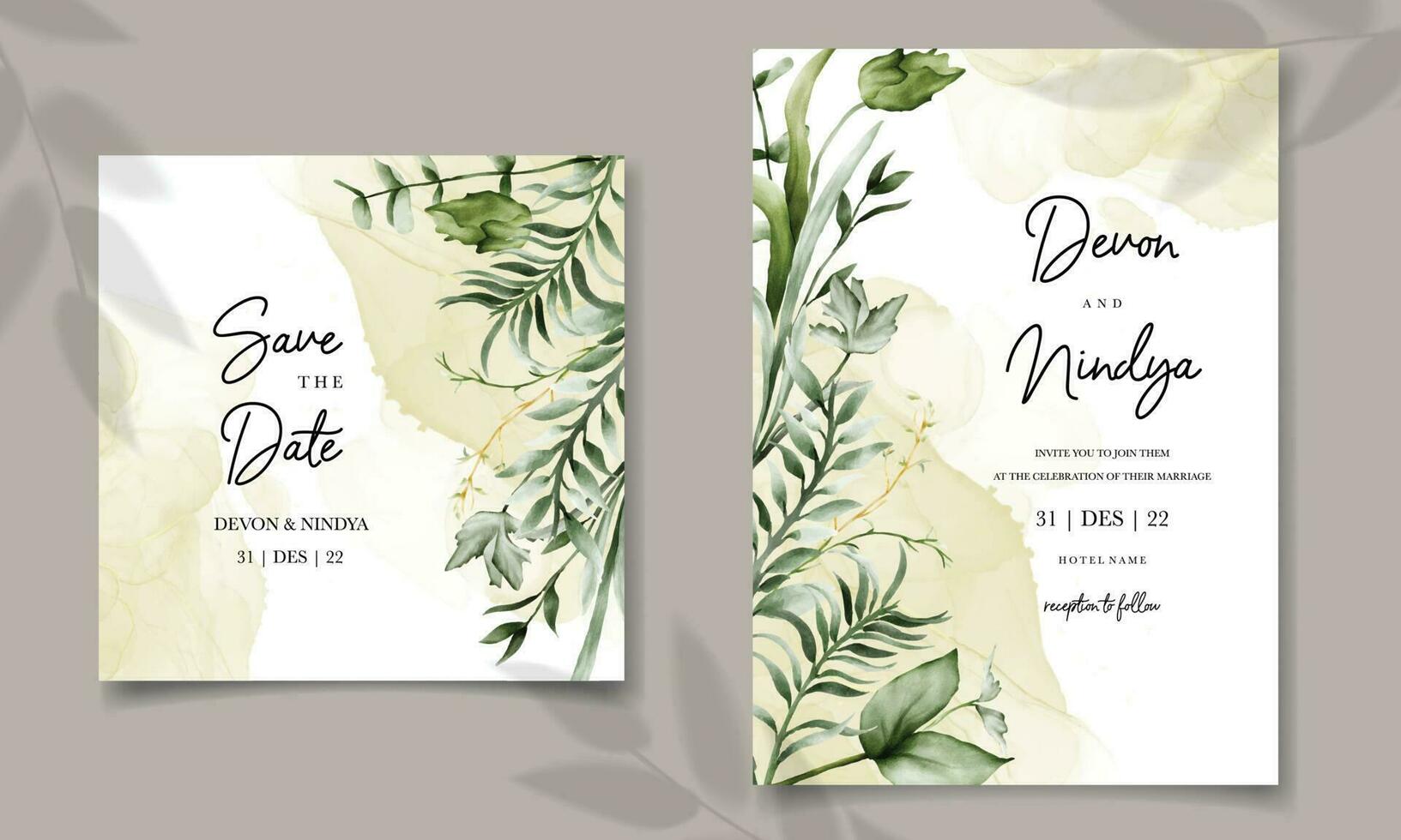 elegante Boda invitación tarjeta con hermosa acuarela flores vector