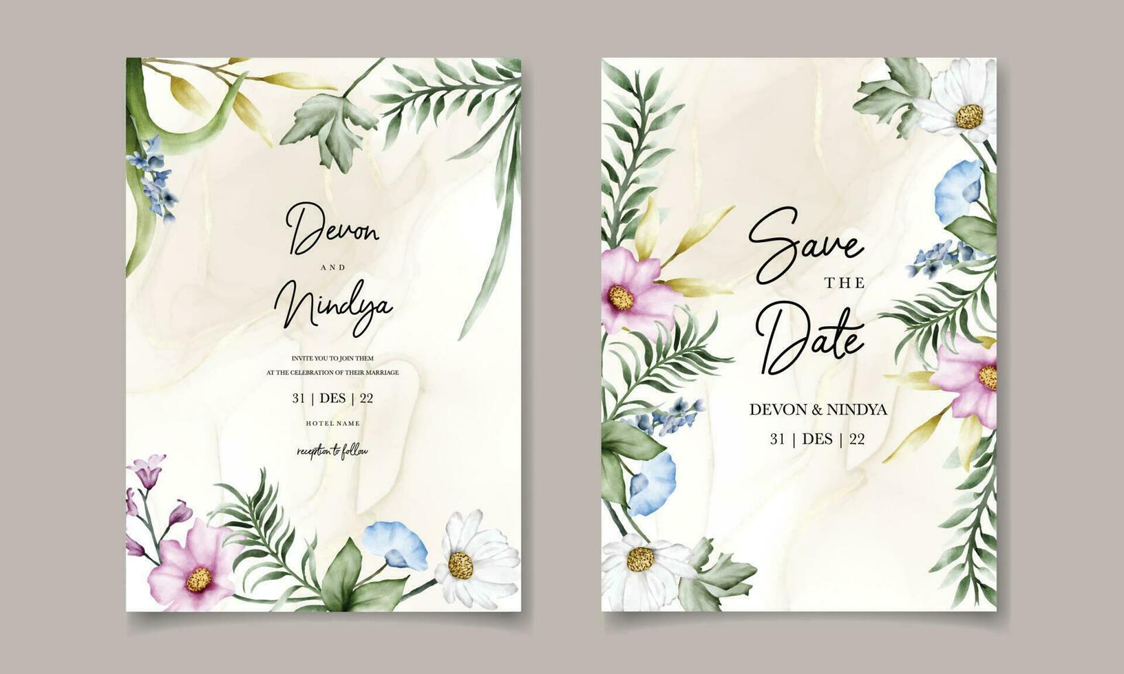 elegante Boda invitación tarjeta con hermosa acuarela flores vector