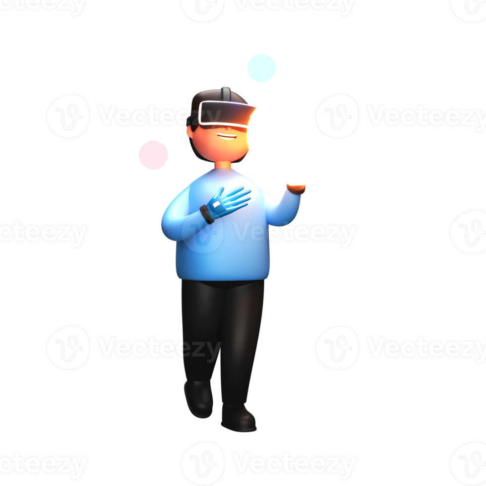 3D Rendering of a Male Character Wearing VR Goggle with Touching Virtual Lightening Globe png