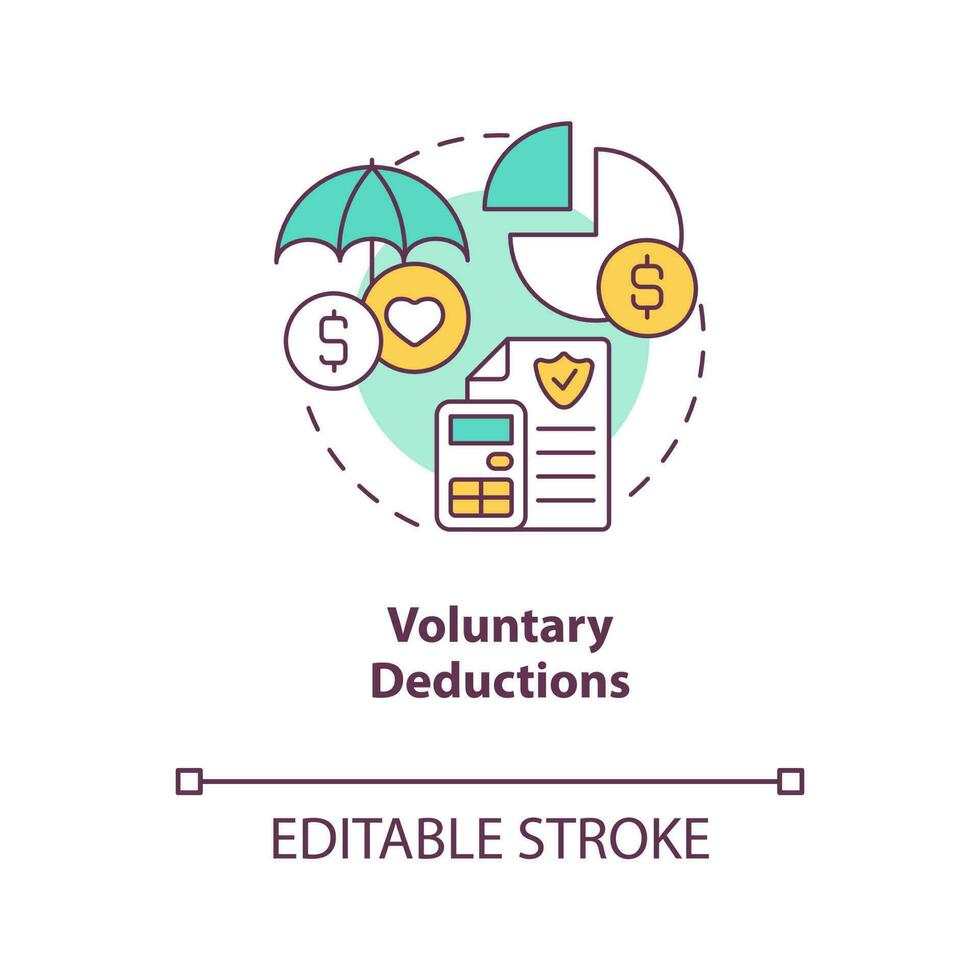 Voluntary deductions concept icon. Employee payroll withholding type abstract idea thin line illustration. Isolated outline drawing. Editable stroke vector
