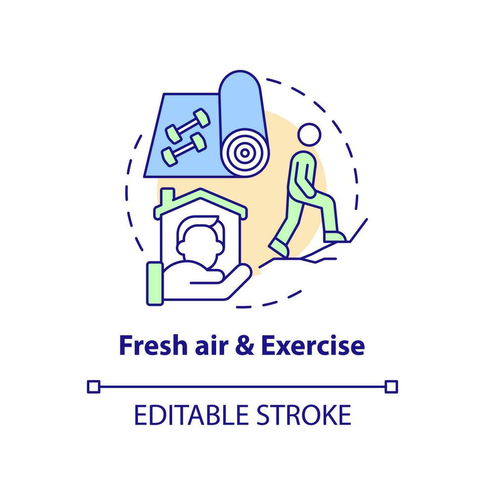 Fresh air and exercise concept icon. Workout. Remote workplace wellbeing tip abstract idea thin line illustration. Isolated outline drawing. Editable stroke vector