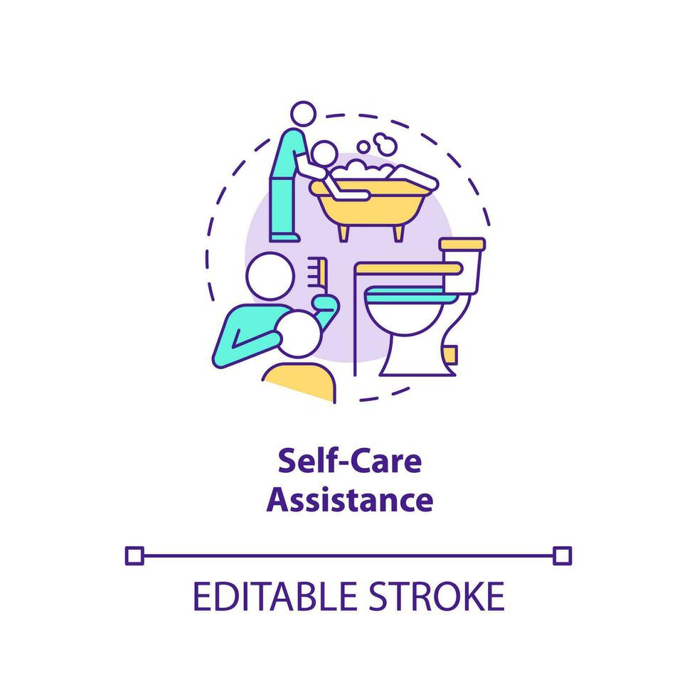 Self-care assistance concept icon. Personal care and companionship service abstract idea thin line illustration. Isolated outline drawing. Editable stroke vector