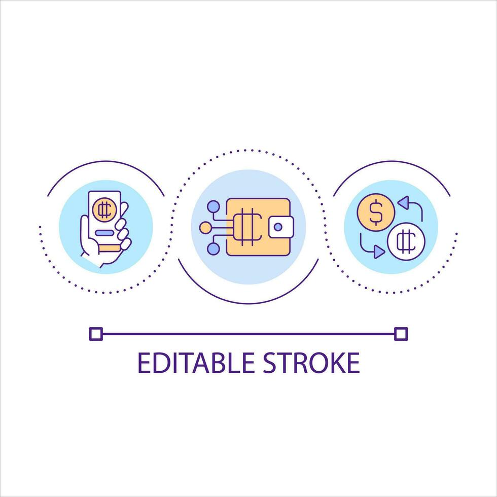 E wallet loop concept icon. Cryptocurrency exchange operations. Virtual stock market abstract idea thin line illustration. Isolated outline drawing. Editable stroke vector