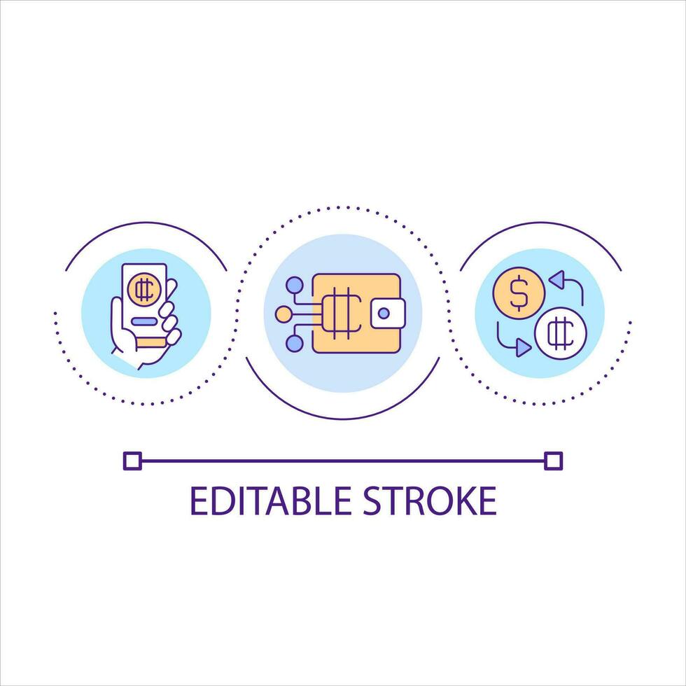 mi billetera lazo concepto icono. criptomoneda intercambiar operaciones. virtual valores mercado resumen idea Delgado línea ilustración. aislado contorno dibujo. editable carrera vector