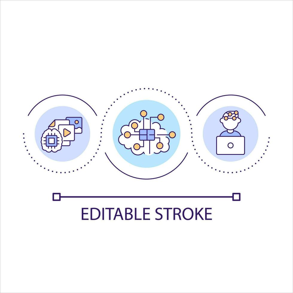 Brain computer interface loop concept icon. Control technology by your mind. Metaverse opportunities abstract idea thin line illustration. Isolated outline drawing. Editable stroke vector