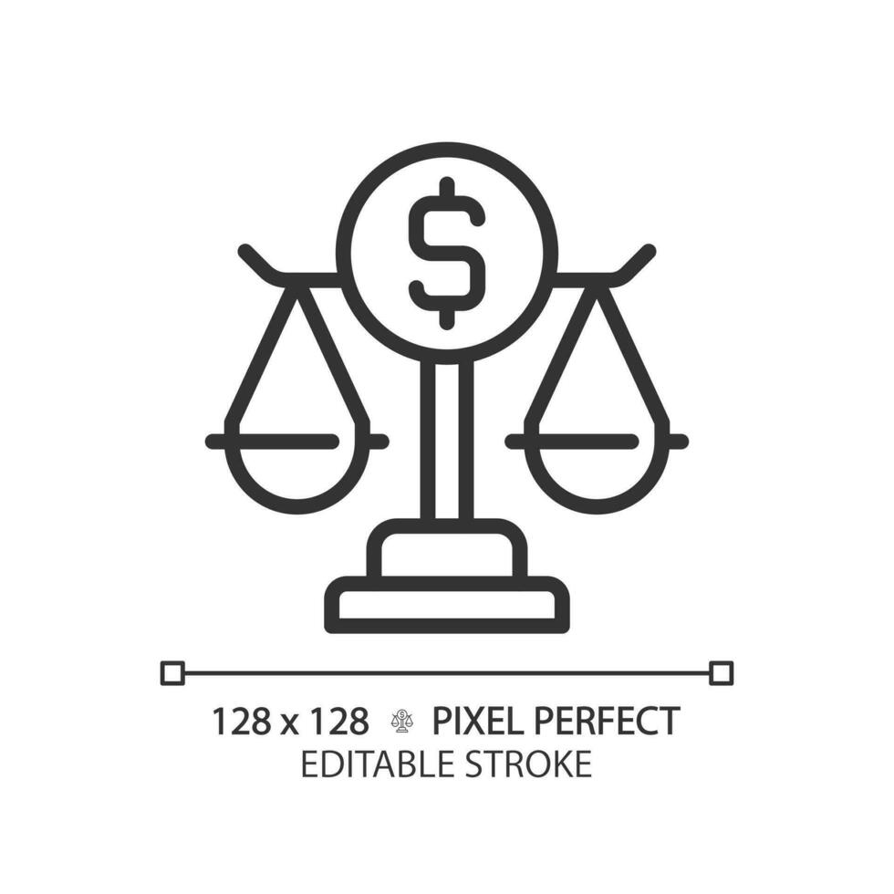 Banking law pixel perfect linear icon. Governmental financial regulation system. State economic order control. Thin line illustration. Contour symbol. Vector outline drawing. Editable stroke