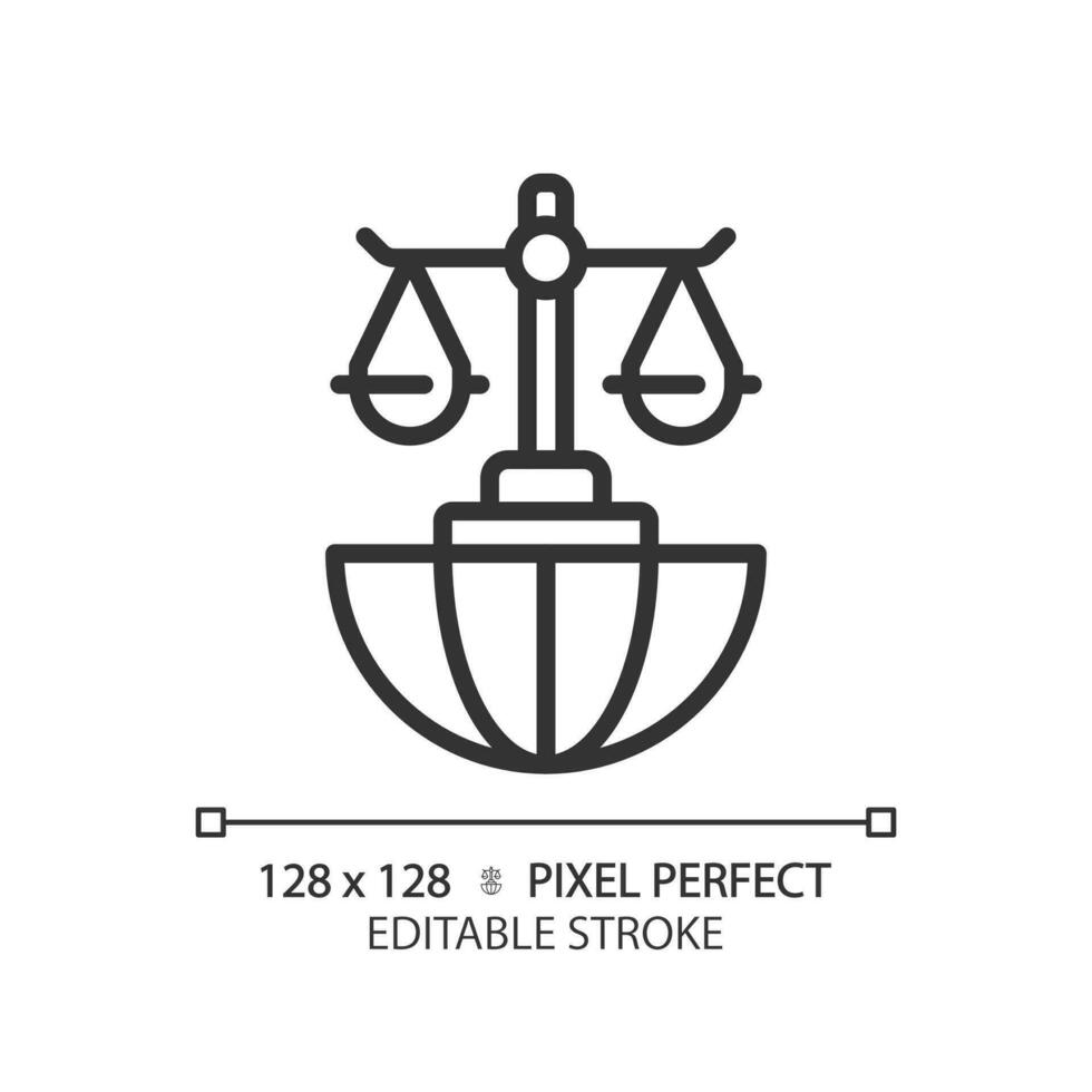 International law pixel perfect linear icon. Countries interaction regulation. Legal rules of states relationship. Thin line illustration. Contour symbol. Vector outline drawing. Editable stroke