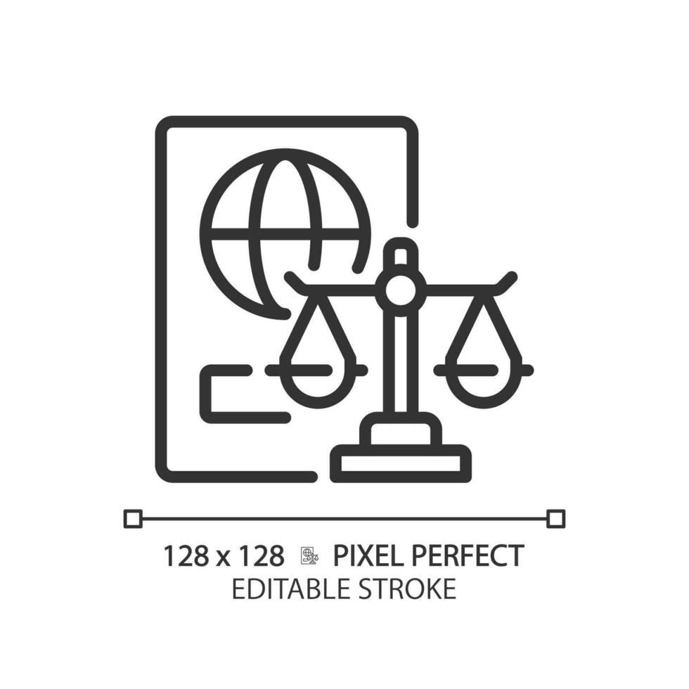 Immigration law pixel perfect linear icon. International people moving regulation. Governmental control. Thin line illustration. Contour symbol. Vector outline drawing. Editable stroke