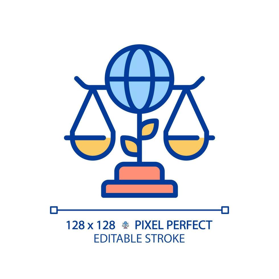 Environmental law pixel perfect RGB color icon. Protecting natural ecosystems with legal rules. Global regulation. Isolated vector illustration. Simple filled line drawing. Editable stroke