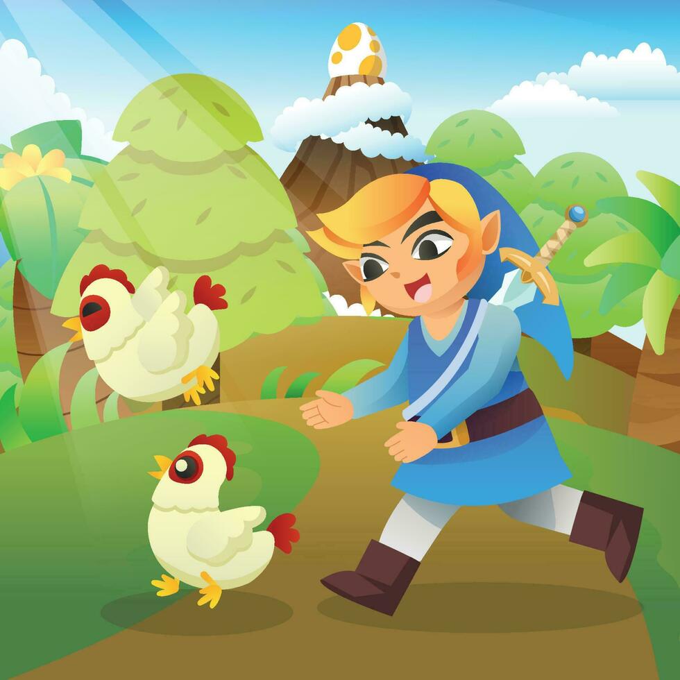 Young Elf Chasing Chicken Concept vector