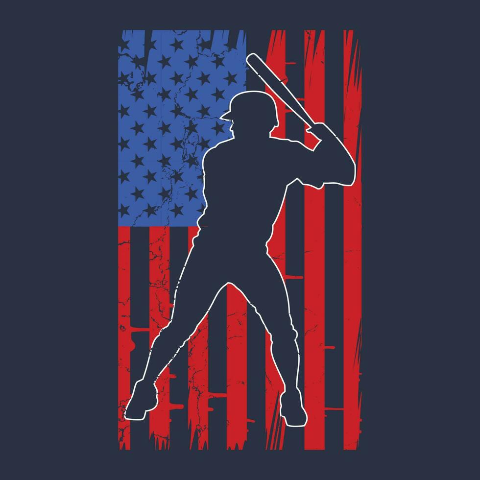 Baseball American Flag 4th Of July Gift T-Shirt vector