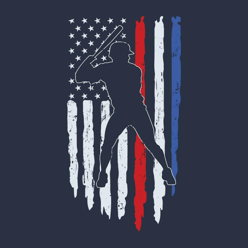 Baseball American Flag Batter Hitting USA 4th Of July Gift T-Shirt vector