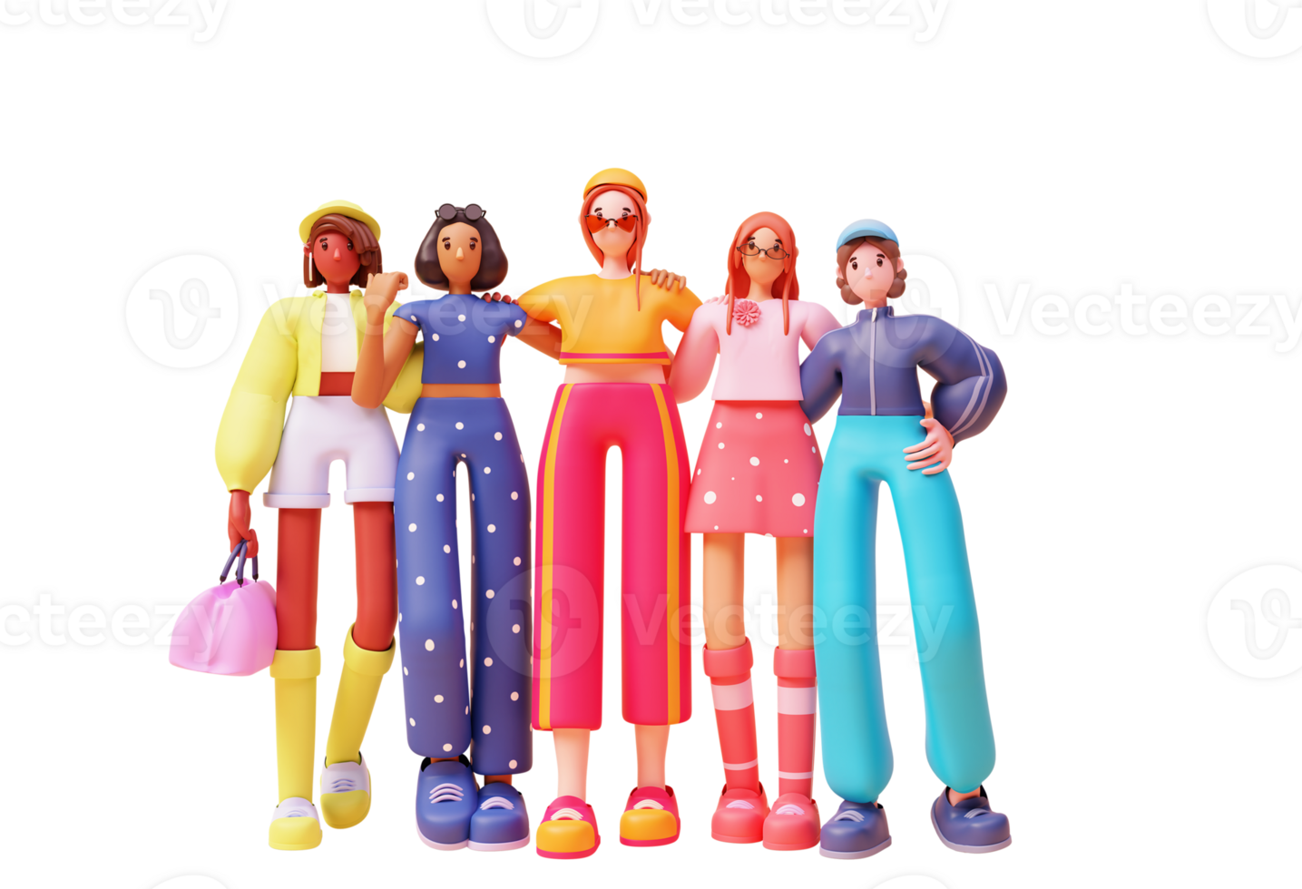 Group Of 3D Modern Young Girls. png