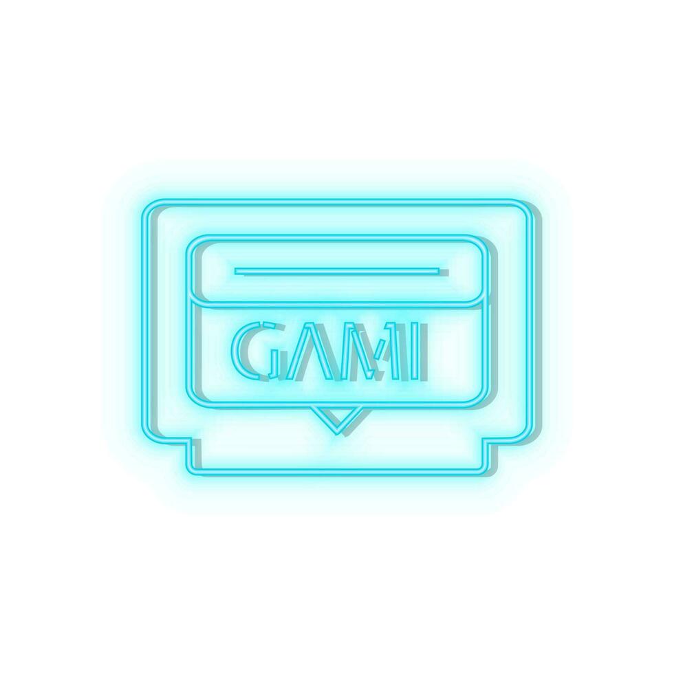 Neon icons. Game cartridge retro arcade. Blue   neon vector icon on darken background