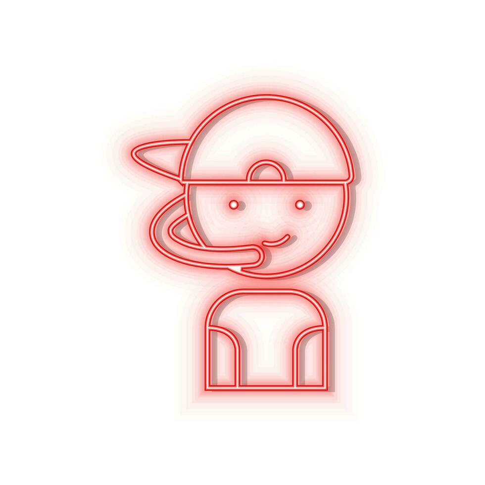 Neon icons. Gamer boy retro arcade. Red   neon vector icon on darken background