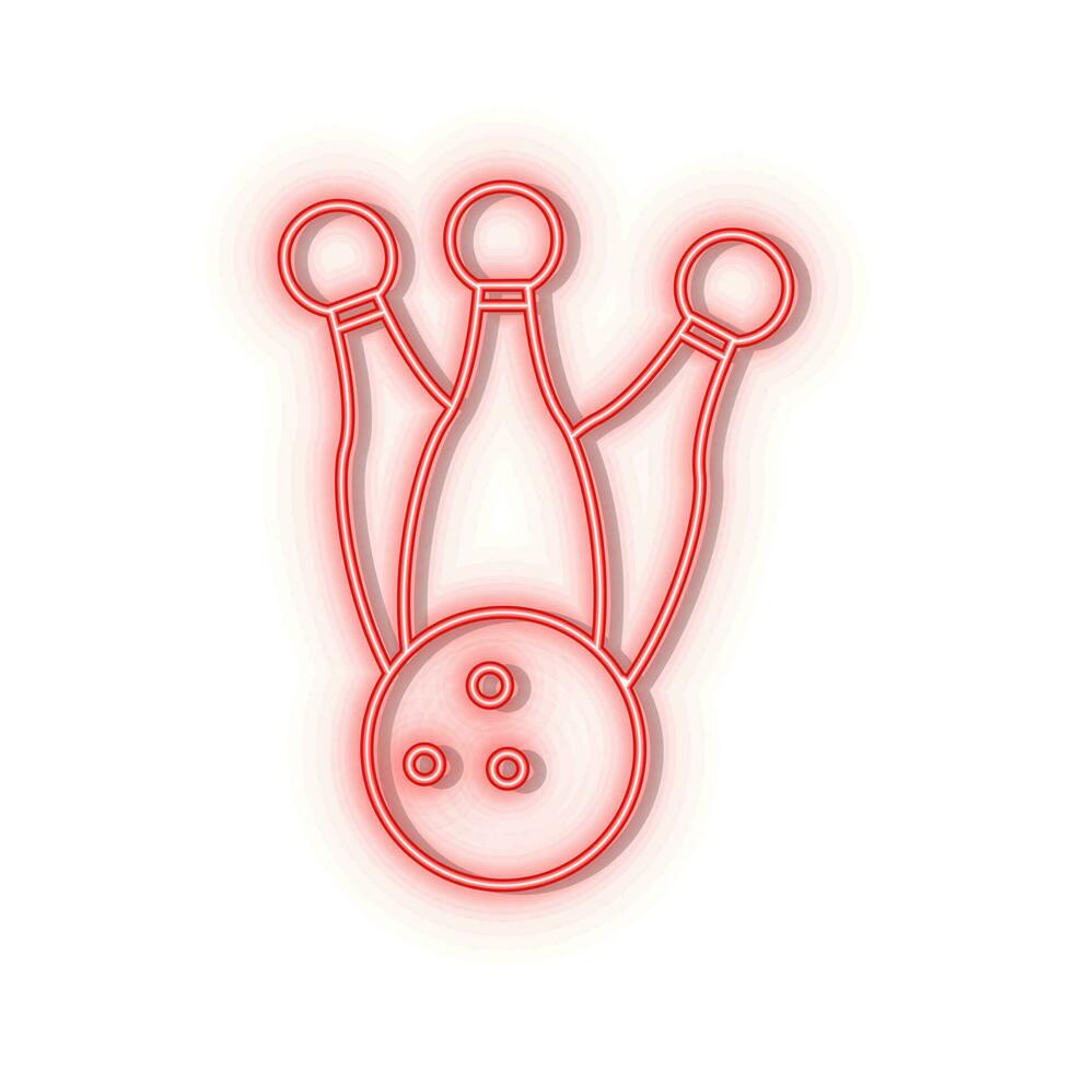 Neon icons. Bowling pins ball retro. Red   neon vector icon on darken background