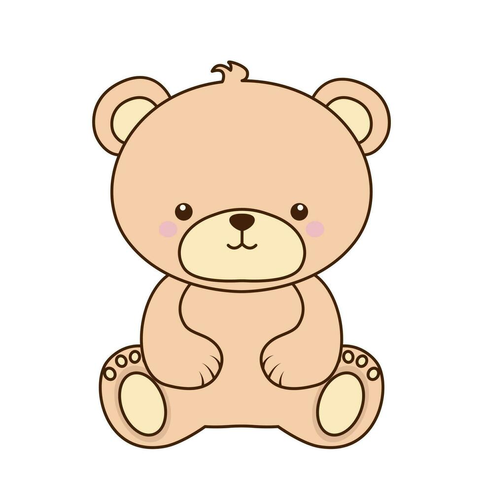 Vector Cute bear doll icon. Vector Playful bright brown bear sitting icon. Stuffed teddy bear.