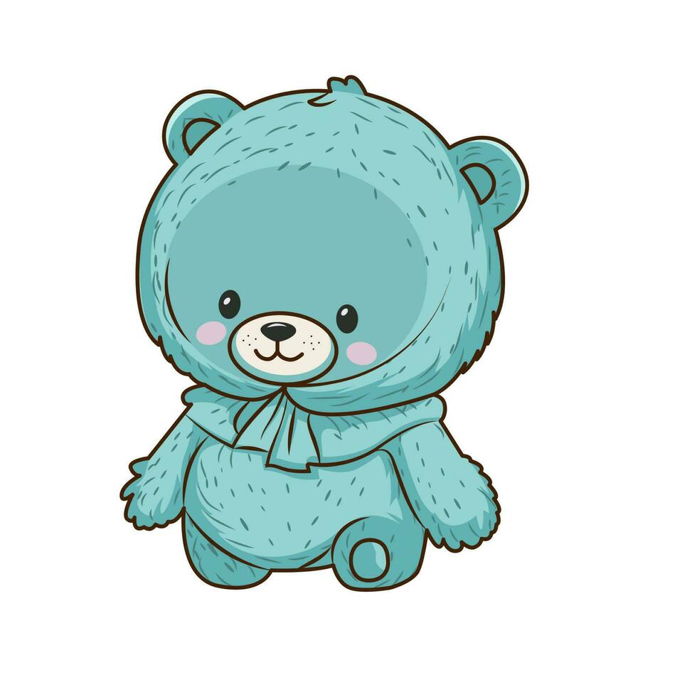 vector turquesa suave osito de peluche oso con a cuadros bufanda icono. vector para niños juguete icono.