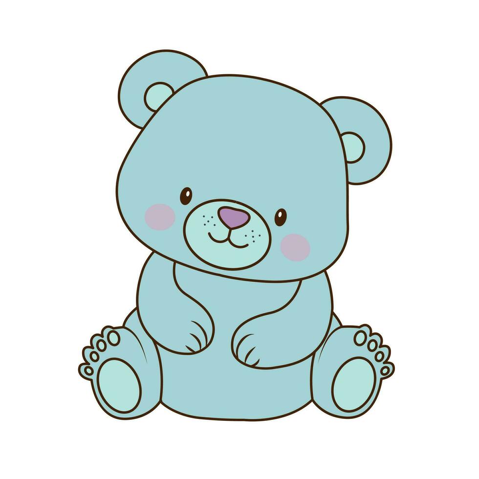 Vector sweet turquoise modest bear cub icon. Vector smiling bear, antistress icon. Bear.