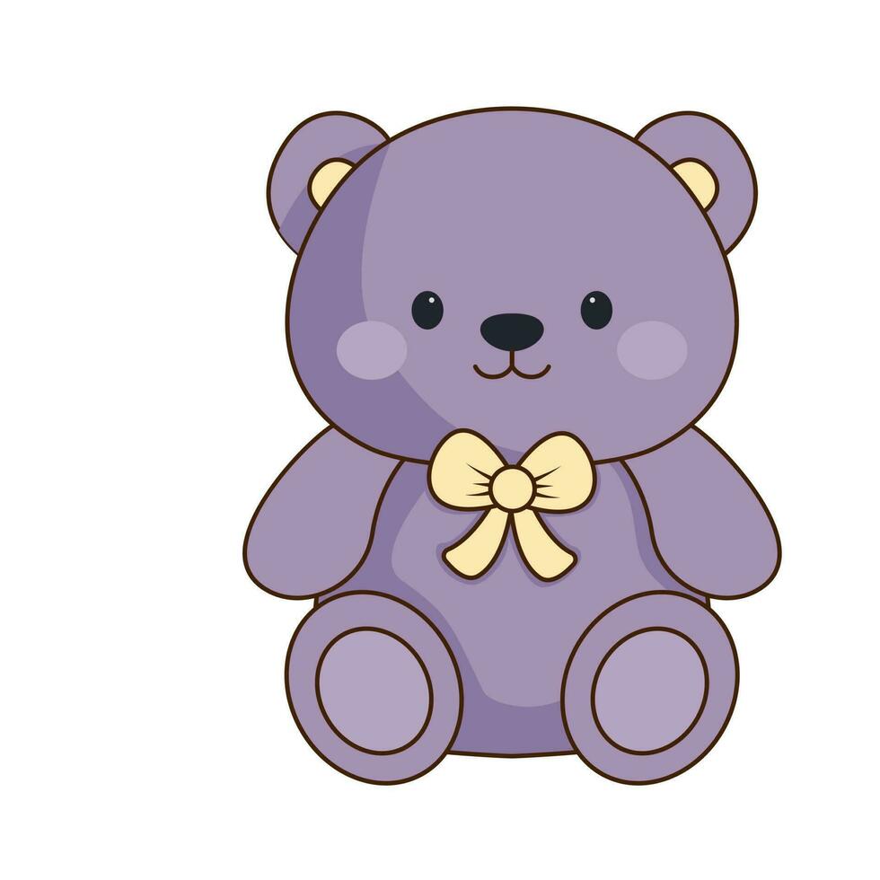 vector púrpura osito de peluche oso con abierto amarillo arco icono. vector salvaje animal juguete para niños icono. oso.