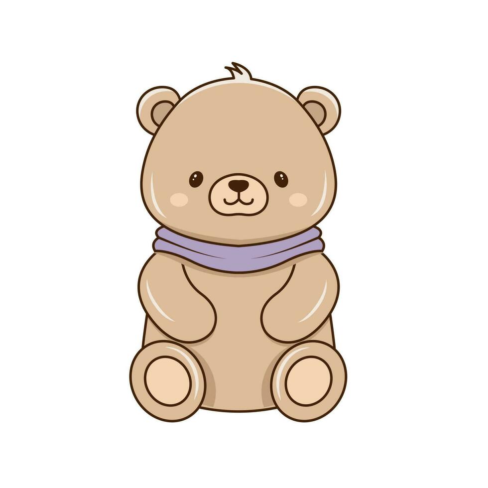 vector bebé oso felpa juguete, sentado marrón niñito suave peluches icono. vector juguete oso sentado en piso lado frente ver icono.
