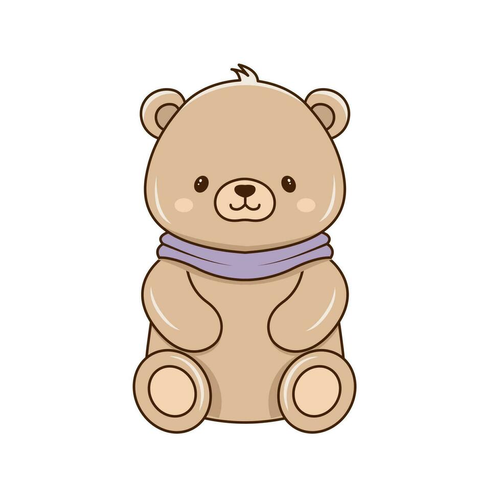 Vector Baby Bear Plush Toy, Seated Brown Toddler Soft Plushies icon. Vector Toy Bear Sitting on Floor Side Front View icon.