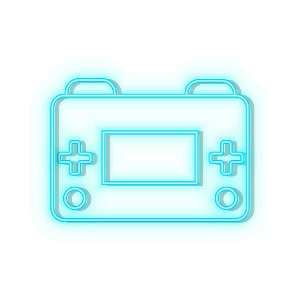 Neon icons. Retro arcade game console. Blue   neon vector icon on darken background