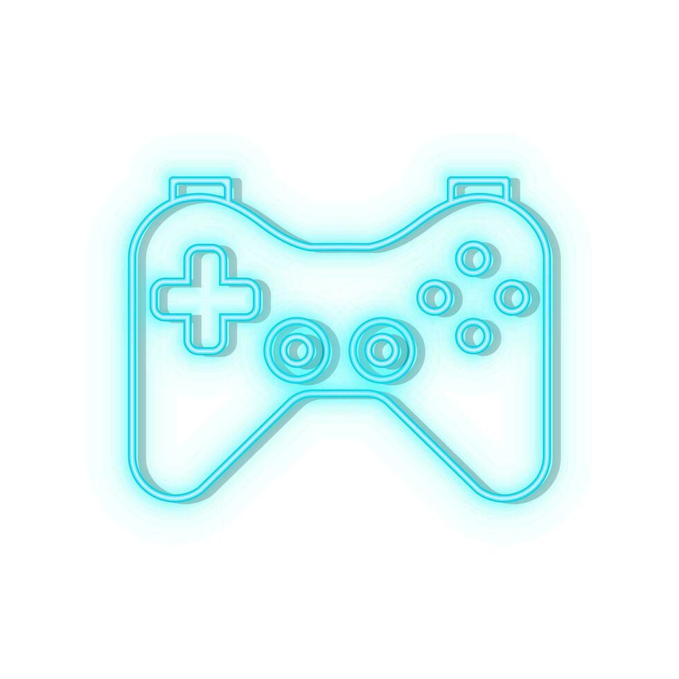 Neon icons. Joystick game controller gaming. Blue   neon vector icon on darken background