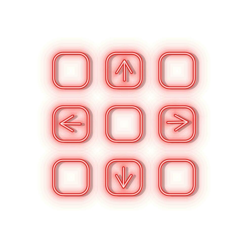 Neon icons. Dancing game pad arcade retro. Red   neon vector icon on darken background