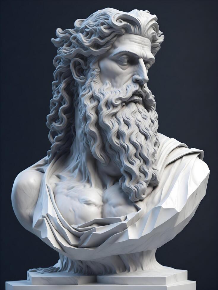 Bust of the god Zeus. Ancient Greek mythology. Antique sculpture. photo