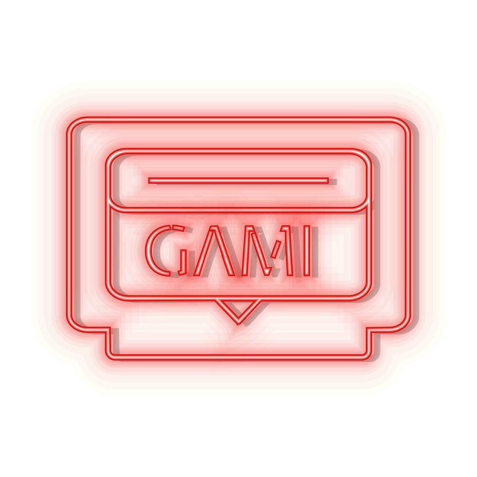 Neon icons. Game cartridge retro arcade. Red   neon vector icon on darken background