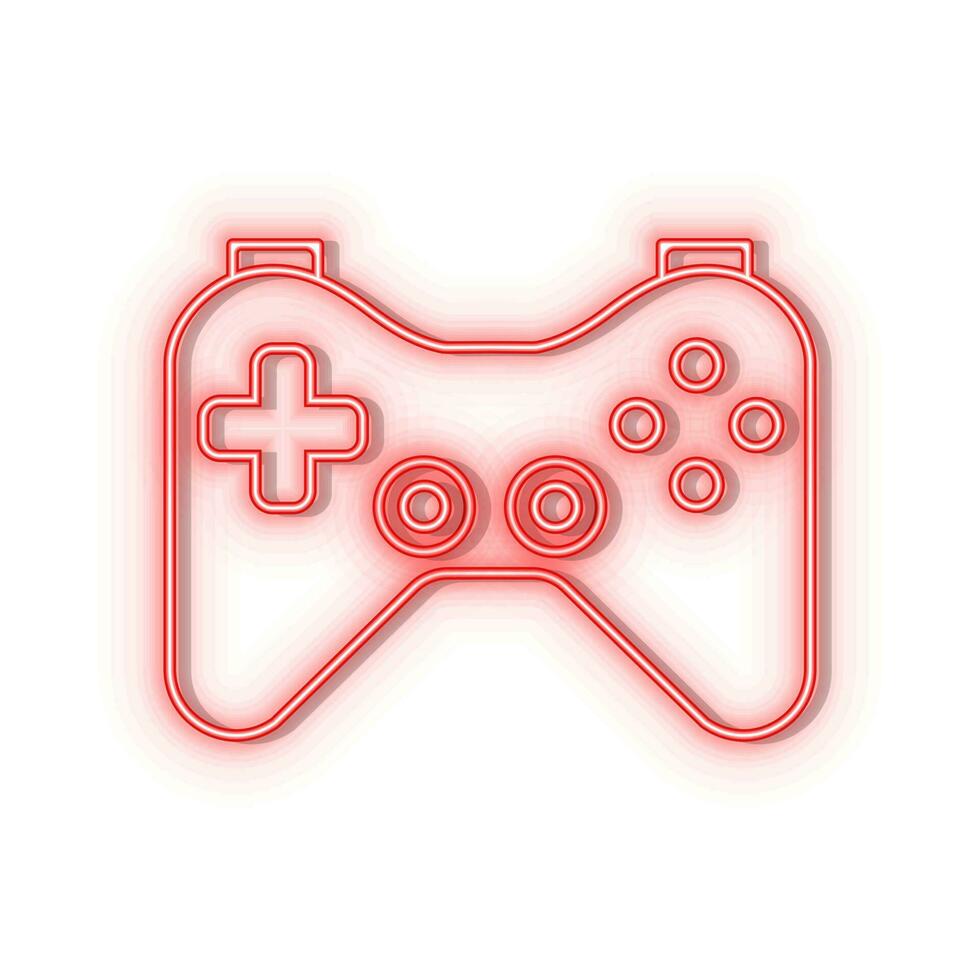 Neon icons. Joystick game controller gaming. Red   neon vector icon on darken background