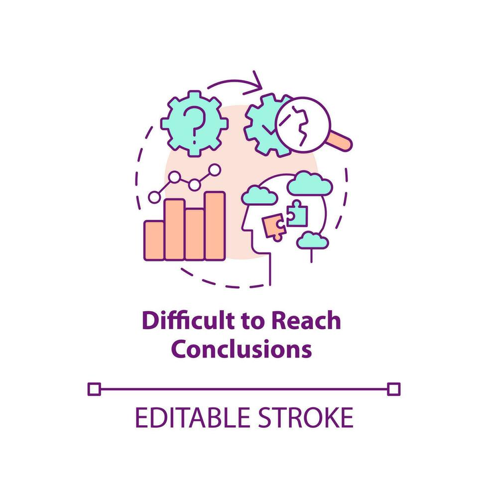 Difficult to reach conclusions concept icon. Causal research disadvantage abstract idea thin line illustration. Isolated outline drawing. Editable stroke vector