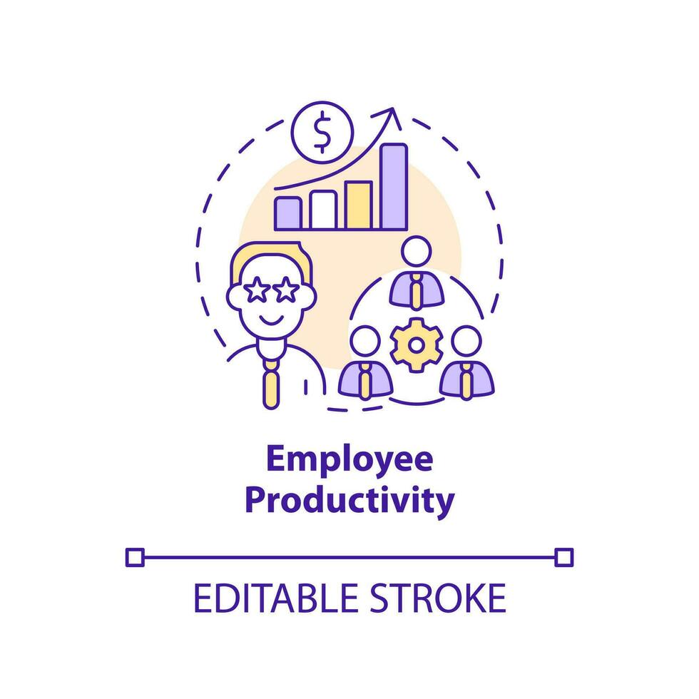 Employee productivity concept icon. Happiness in workplace. Causal research example abstract idea thin line illustration. Isolated outline drawing. Editable stroke vector