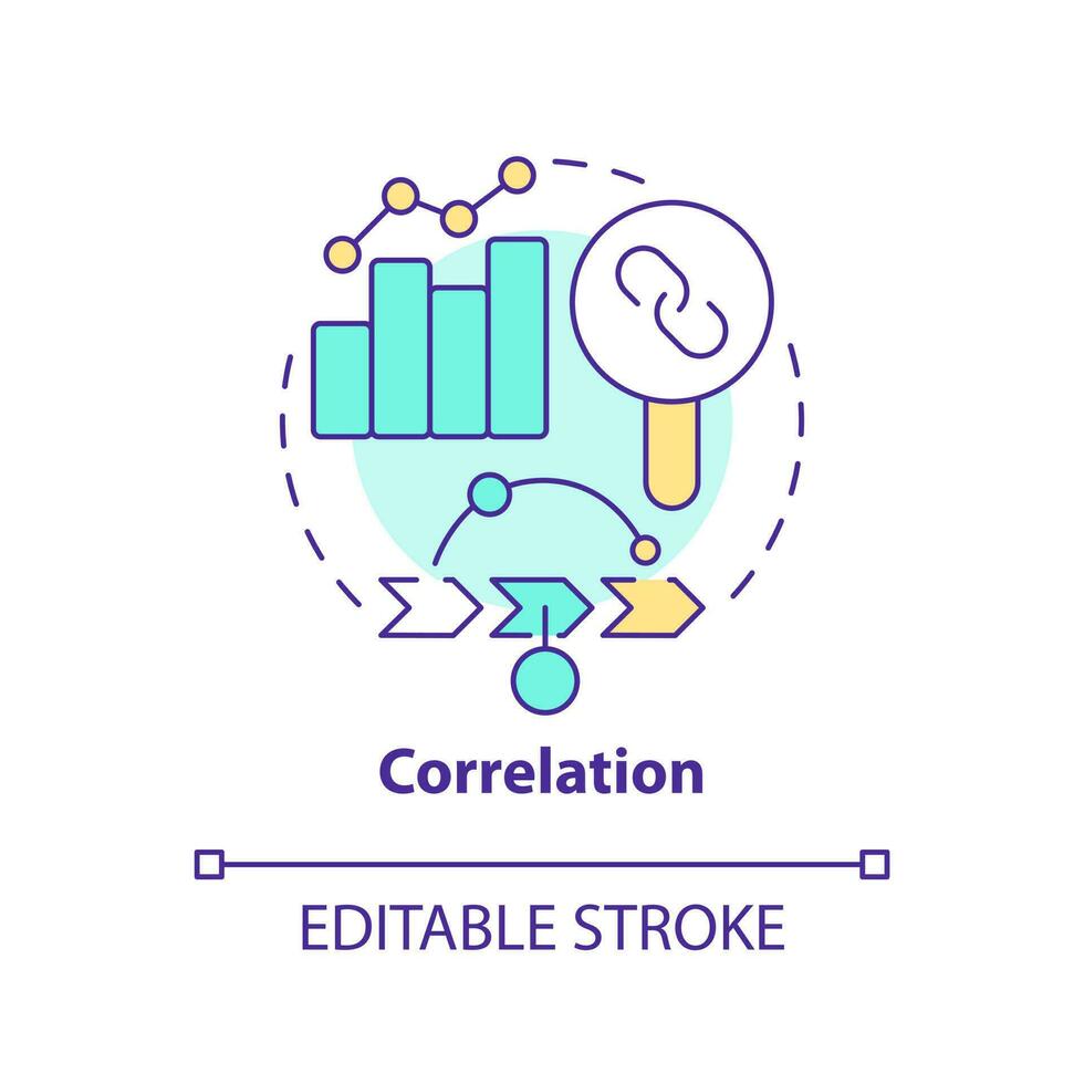 Correlation concept icon. Study links. Causal research variables and principles abstract idea thin line illustration. Isolated outline drawing. Editable stroke vector