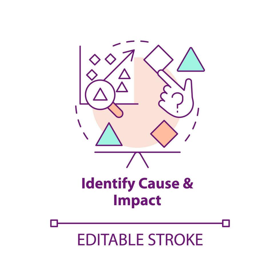 Identify cause and impact concept icon. Causal research disadvantage abstract idea thin line illustration. Isolated outline drawing. Editable stroke vector