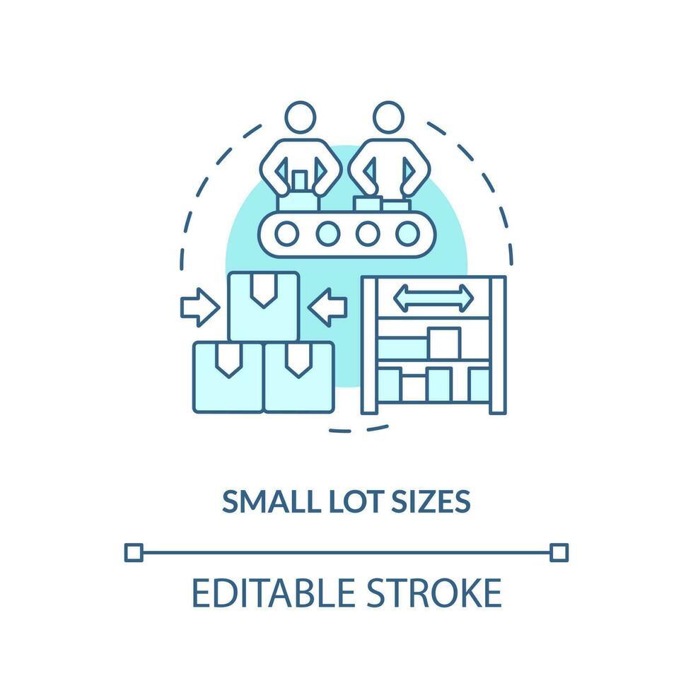 Small lot sizes turquoise concept icon. Operations management. Storage cost reduction abstract idea thin line illustration. Isolated outline drawing. Editable stroke vector