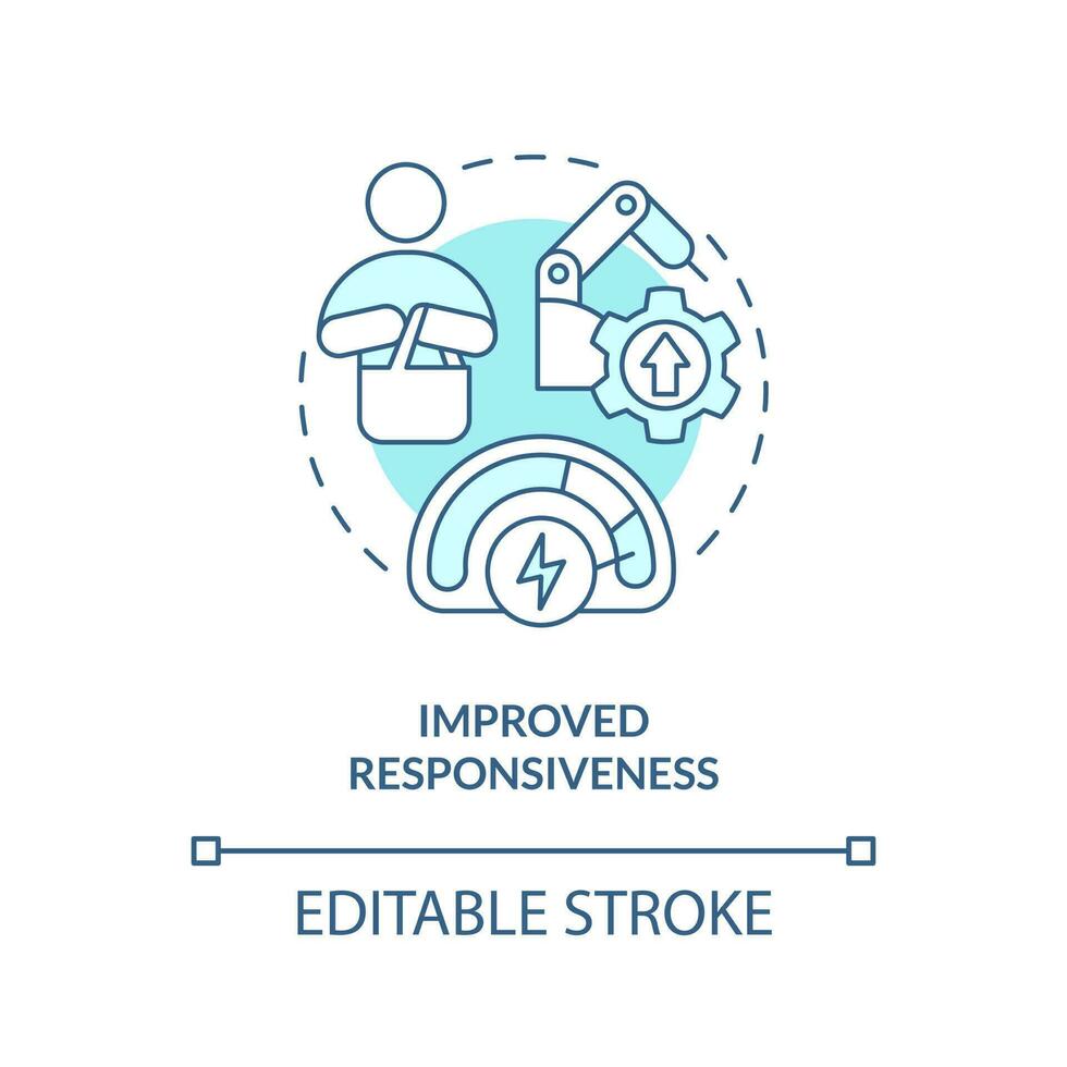 Improved responsiveness turquoise concept icon. Customer demand. Reducing setup time abstract idea thin line illustration. Isolated outline drawing. Editable stroke vector