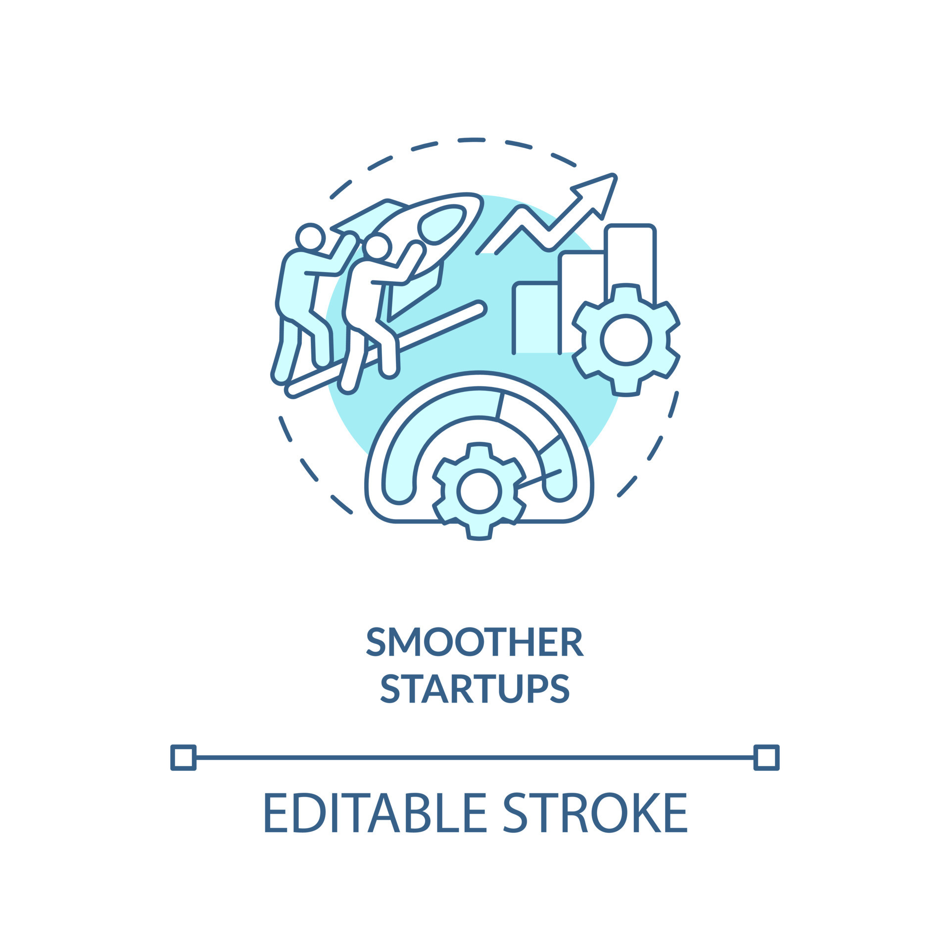 Smoother startups turquoise concept icon. Standardized changeover ...