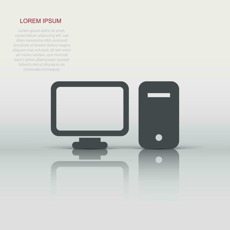 Vector computer icon in flat style. Monitor sign illustration pictogram. Pc business concept.