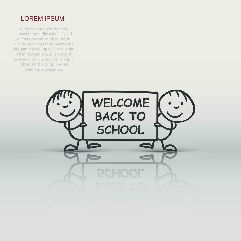 Back to school placard in hands icon. Vector illustration on white background. Business concept hand drawn welcome school pictogram.