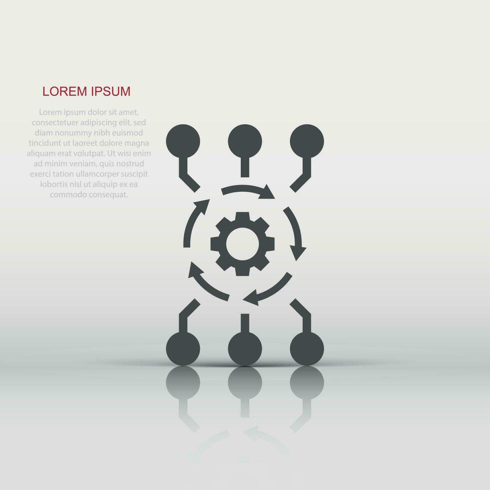 Algorithm api software vector icon in flat style. Business gear with arrow illustration on white isolated background. Algorithm concept.