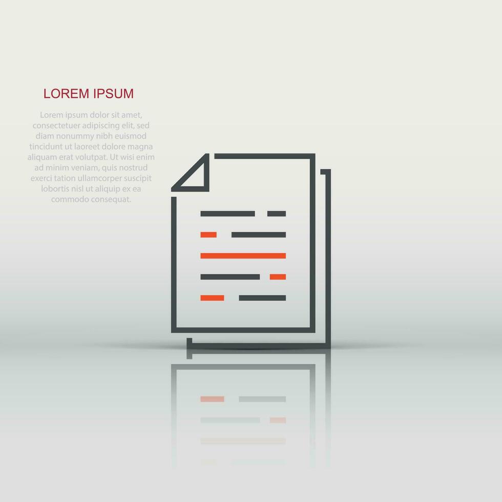 Document paper icon in flat style. Terms sheet illustration on white isolated background. Document analytics business concept. vector