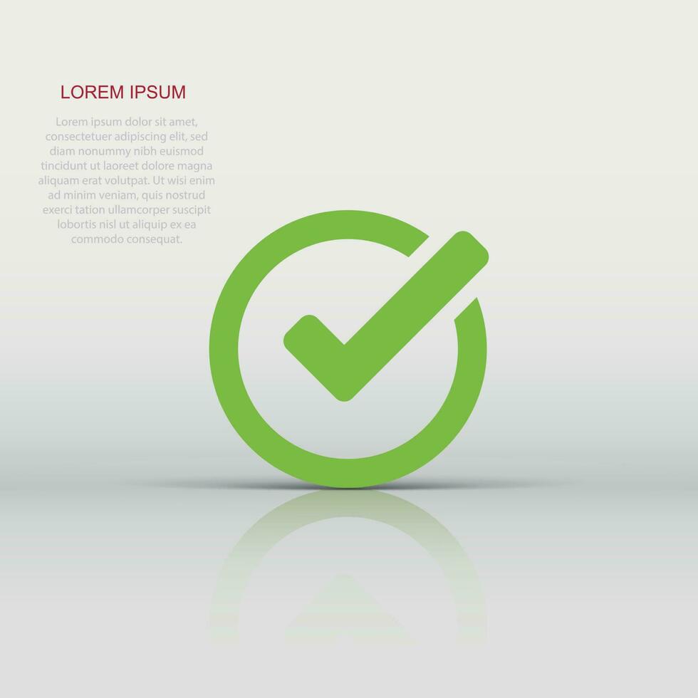 Check mark icon in flat style. Ok, accept vector illustration on white isolated background. Tick business concept.